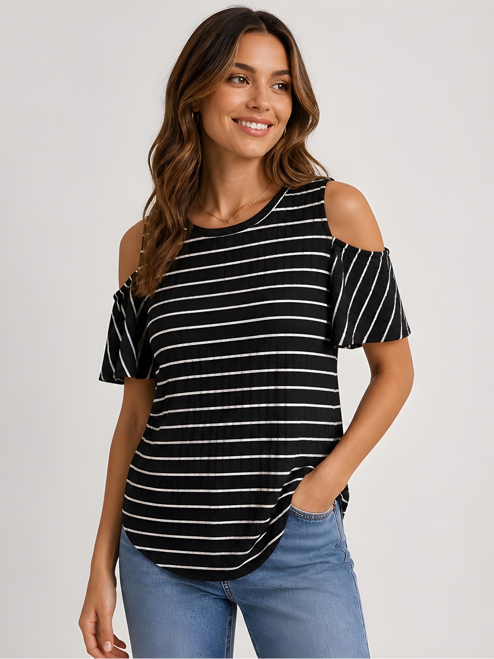 Apt. 9 Black & White Cold Shoulder Top - Size M